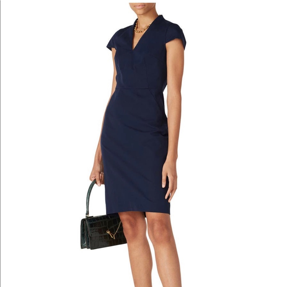 J crew v-neck navy sheath dress in bi-stretch cotton